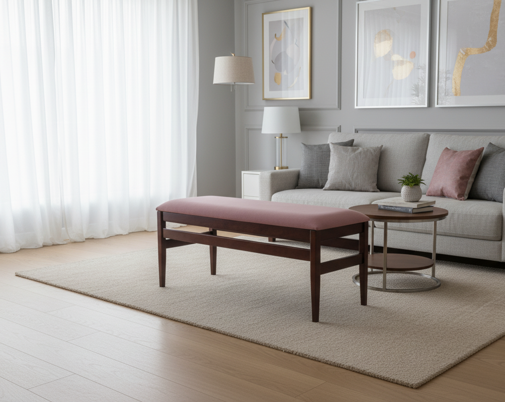 Wine Color Upholestred Bench