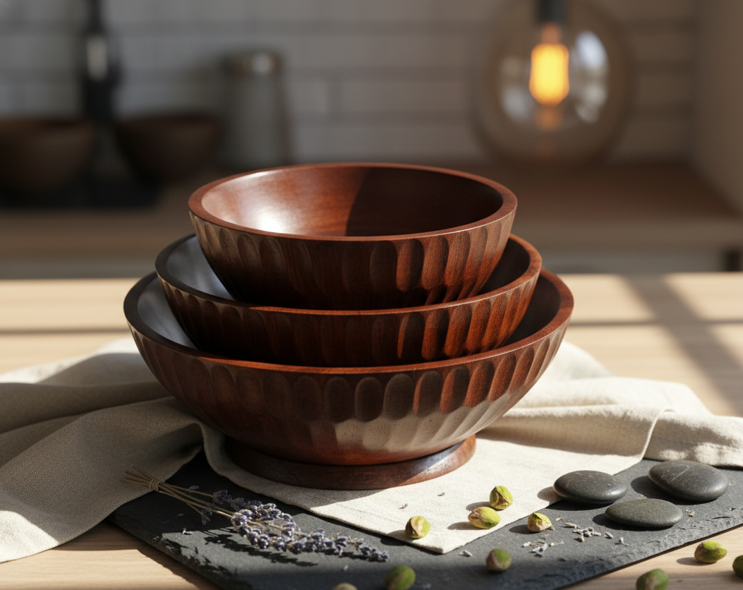 Set Of 3 Serving Bowl Brown 2