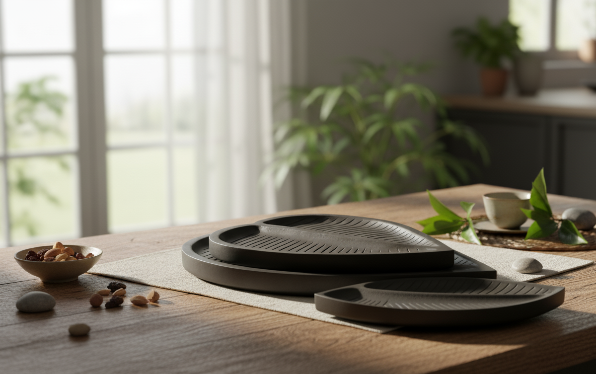 Set Of 3 Leaf Platter Brown