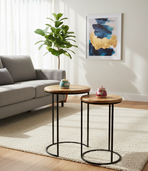 Round Iron Side Table Set of 2