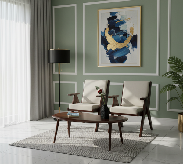 Cashew Shaped Center Table with 2 Lounge Chairs