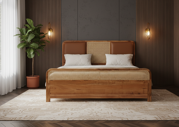 Solid Wood King Size Rattan Double Bed